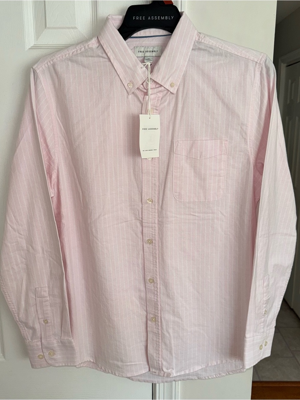 Free Assembly Oxford Shirt Pink Crystal Striped Button Down Cotton Spandex M NWT - Picture 5 of 16